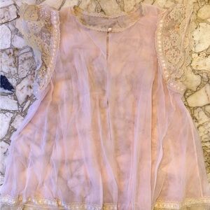 Vintage Sheer Lace Blouse Pink Romantic Top